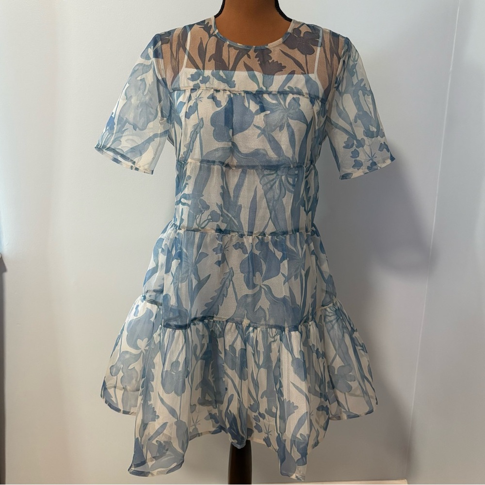 Staud Blue Floral Mini Dress - Small - Picture 2 of 7